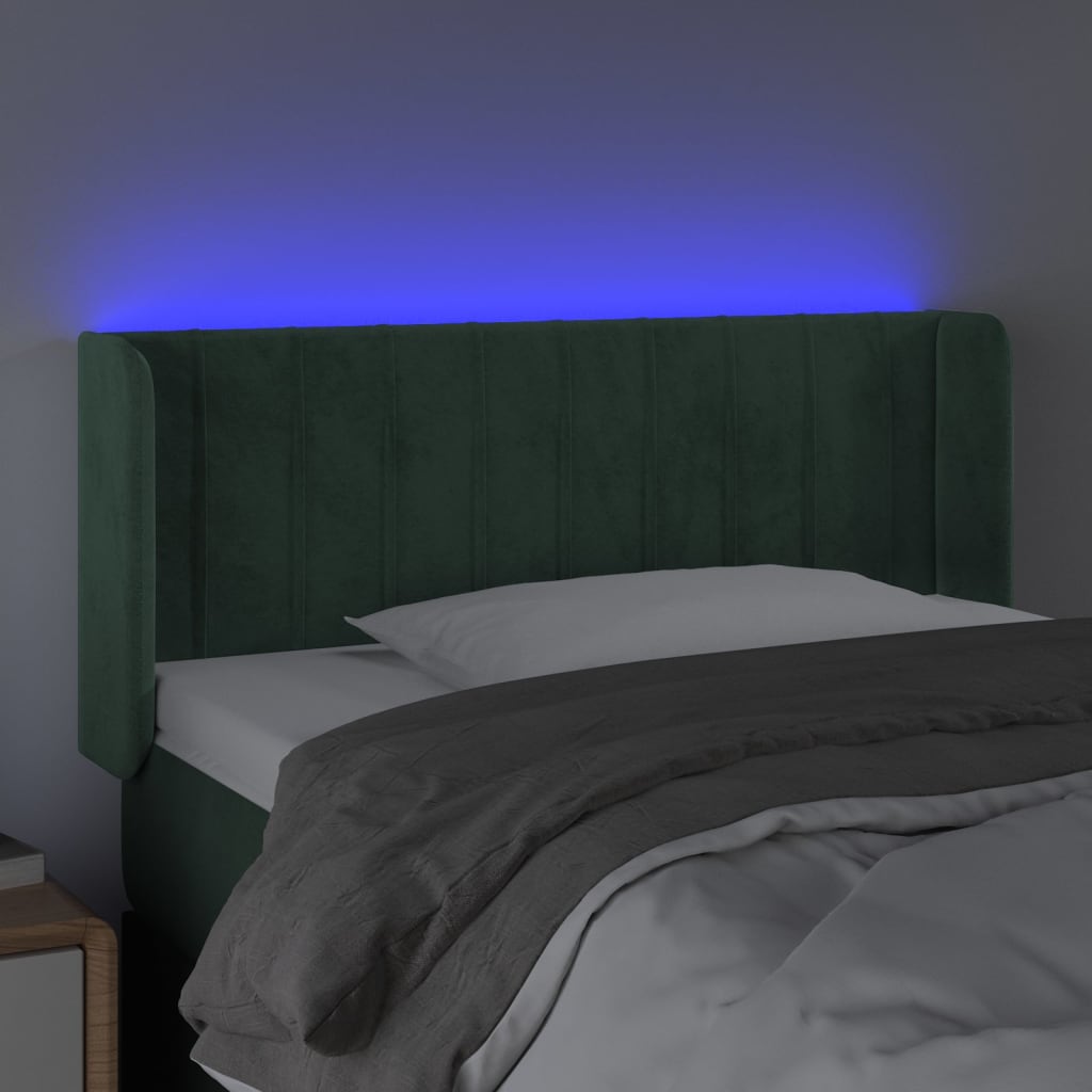 vidaXL Tăblie de pat cu LED, verde închis, 93x16x78/88 cm, catifea vidaXL Tăblie de pat cu LED, verde închis, 93x16x78/88 cm, catifea