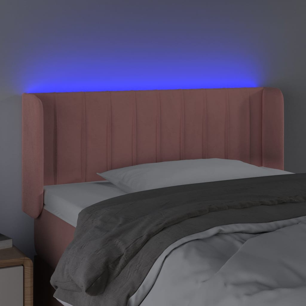 vidaXL Tăblie de pat cu LED, roz, 93x16x78/88 cm, catifea