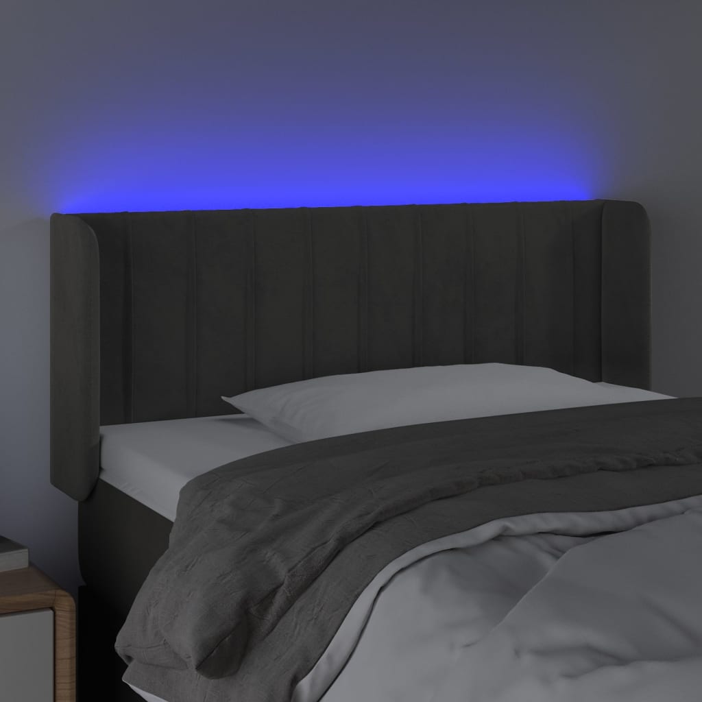 vidaXL Tăblie de pat cu LED, gri închis, 103x16x78/88 cm, catifea vidaXL Tăblie de pat cu LED, gri închis, 103x16x78/88 cm, catifea