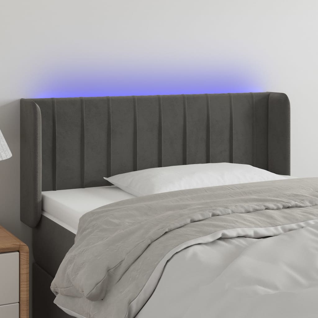vidaXL Tăblie de pat cu LED, gri închis, 103x16x78/88 cm, catifea vidaXL Tăblie de pat cu LED, gri închis, 103x16x78/88 cm, catifea