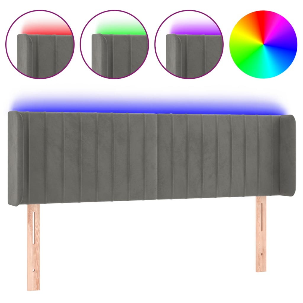 vidaXL Tăblie de pat cu LED, gri deschis, 147x16x78/88 cm, catifea vidaXL Tăblie de pat cu LED, gri deschis, 147x16x78/88 cm, catifea