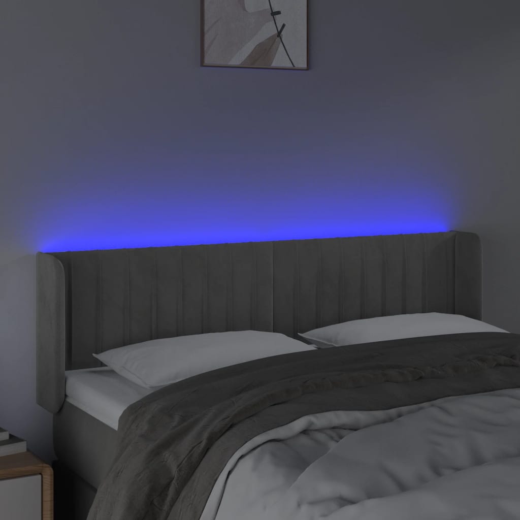 vidaXL Tăblie de pat cu LED, gri deschis, 147x16x78/88 cm, catifea vidaXL Tăblie de pat cu LED, gri deschis, 147x16x78/88 cm, catifea