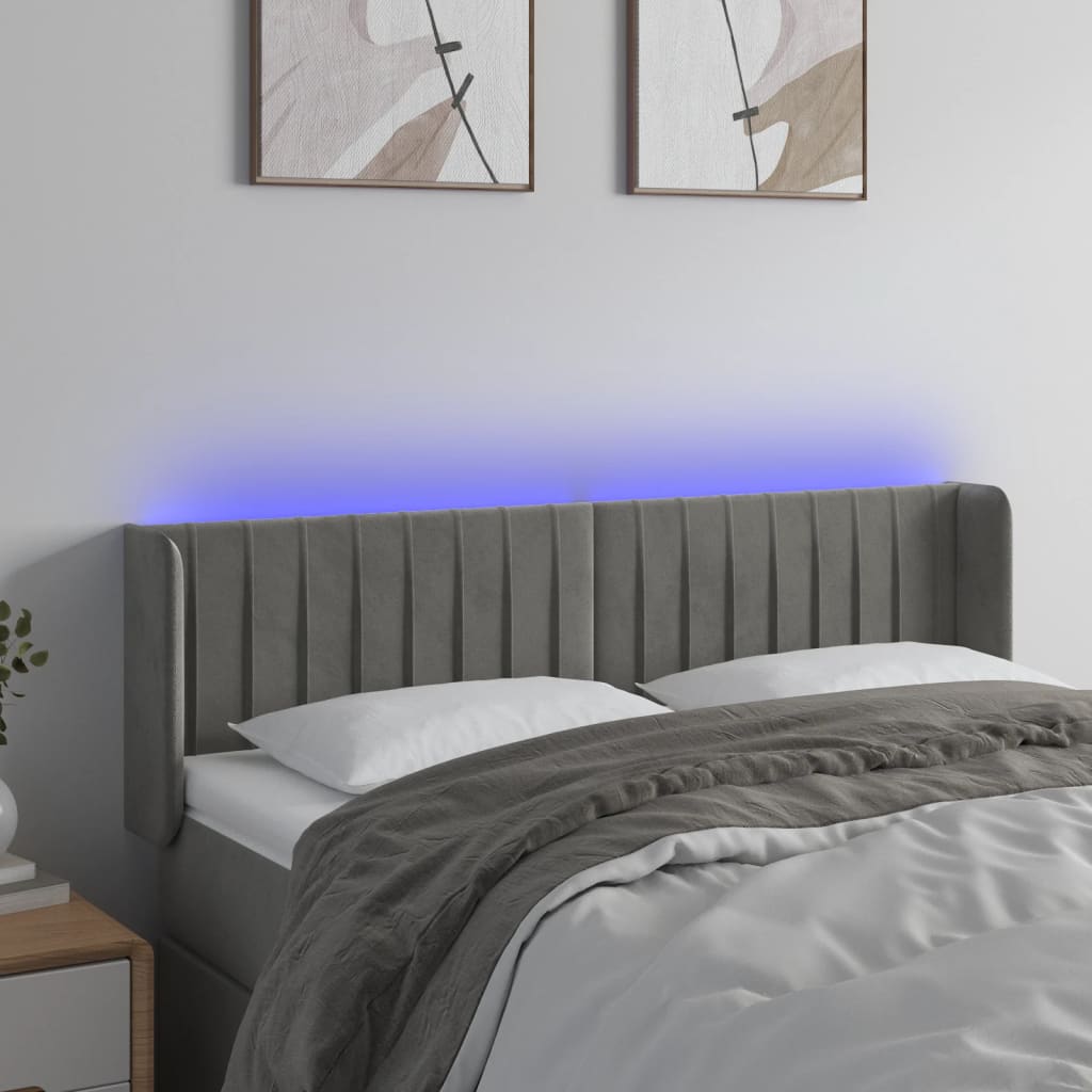 vidaXL Tăblie de pat cu LED, gri deschis, 147x16x78/88 cm, catifea vidaXL Tăblie de pat cu LED, gri deschis, 147x16x78/88 cm, catifea