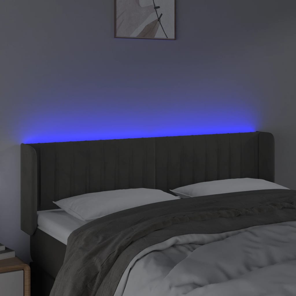 vidaXL Tăblie de pat cu LED, gri închis, 147x16x78/88 cm, catifea vidaXL Tăblie de pat cu LED, gri închis, 147x16x78/88 cm, catifea