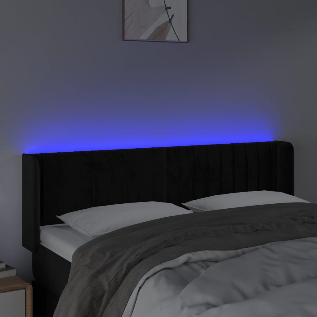 vidaXL Tăblie de pat cu LED, negru, 147x16x78/88 cm, catifea vidaXL Tăblie de pat cu LED, negru, 147x16x78/88 cm, catifea
