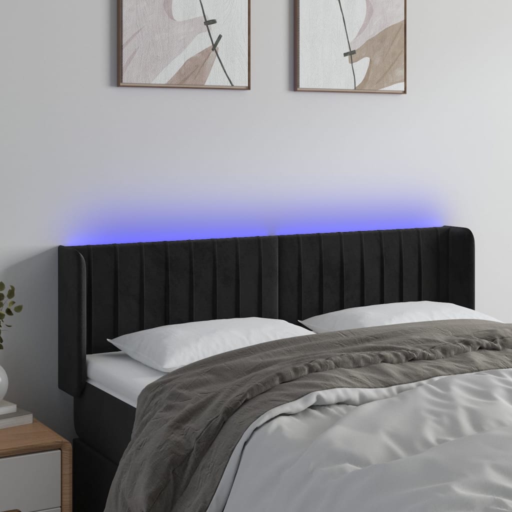 vidaXL Tăblie de pat cu LED, negru, 147x16x78/88 cm, catifea vidaXL Tăblie de pat cu LED, negru, 147x16x78/88 cm, catifea