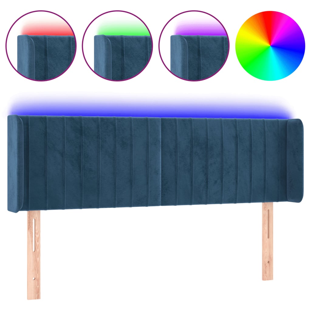 vidaXL Tăblie de pat cu LED, albastru închis, 147x16x78/88 cm, catifea