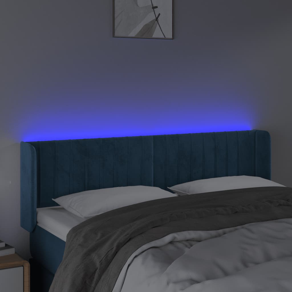 vidaXL Tăblie de pat cu LED, albastru închis, 147x16x78/88 cm, catifea