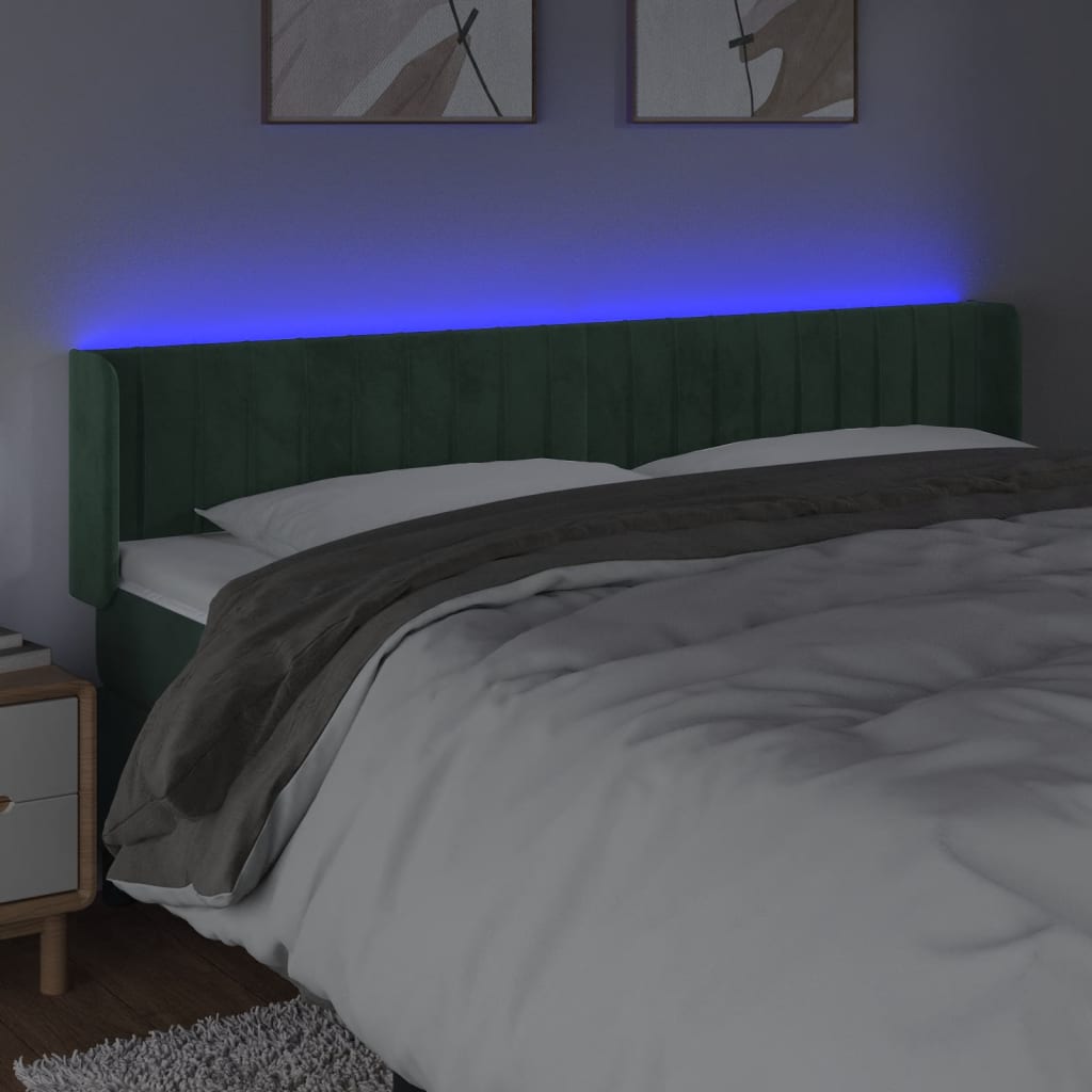 vidaXL Tăblie de pat cu LED, verde închis, 183x16x78/88 cm, catifea vidaXL Tăblie de pat cu LED, verde închis, 183x16x78/88 cm, catifea