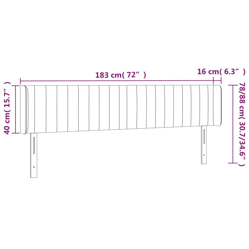 vidaXL Tăblie de pat cu LED, roz, 183x16x78/88 cm, catifea