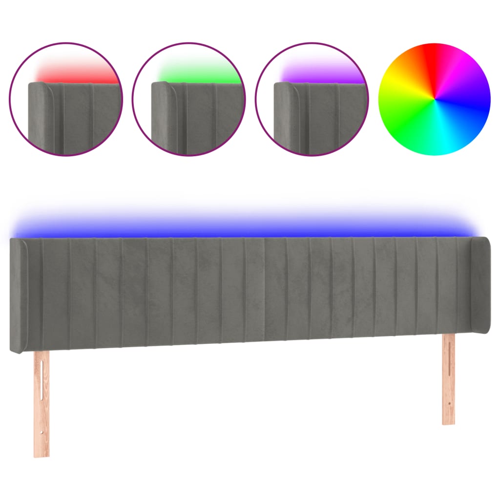 vidaXL Tăblie de pat cu LED, gri deschis, 203x16x78/88 cm, catifea vidaXL Tăblie de pat cu LED, gri deschis, 203x16x78/88 cm, catifea