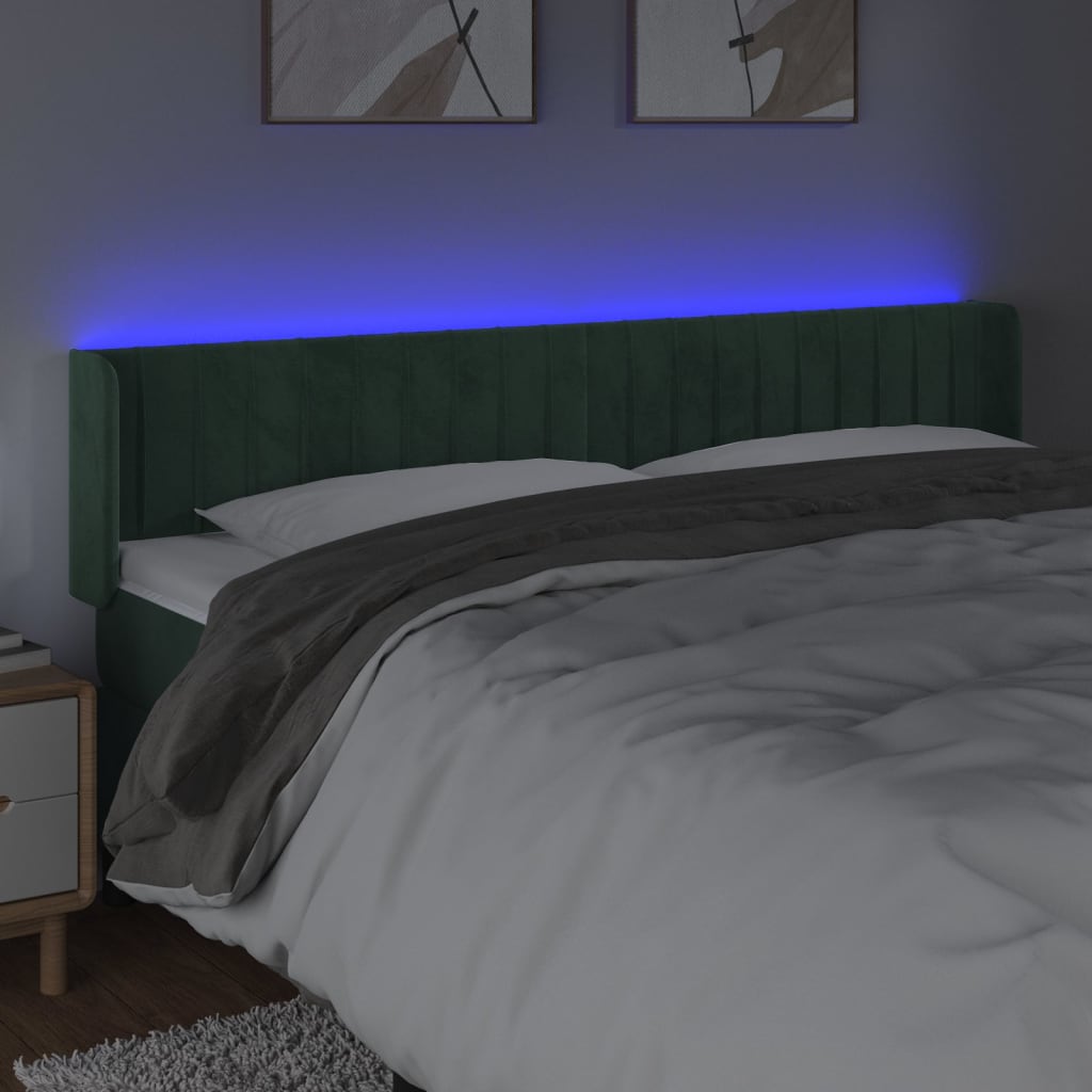 vidaXL Tăblie de pat cu LED, verde închis, 203x16x78/88 cm, catifea vidaXL Tăblie de pat cu LED, verde închis, 203x16x78/88 cm, catifea