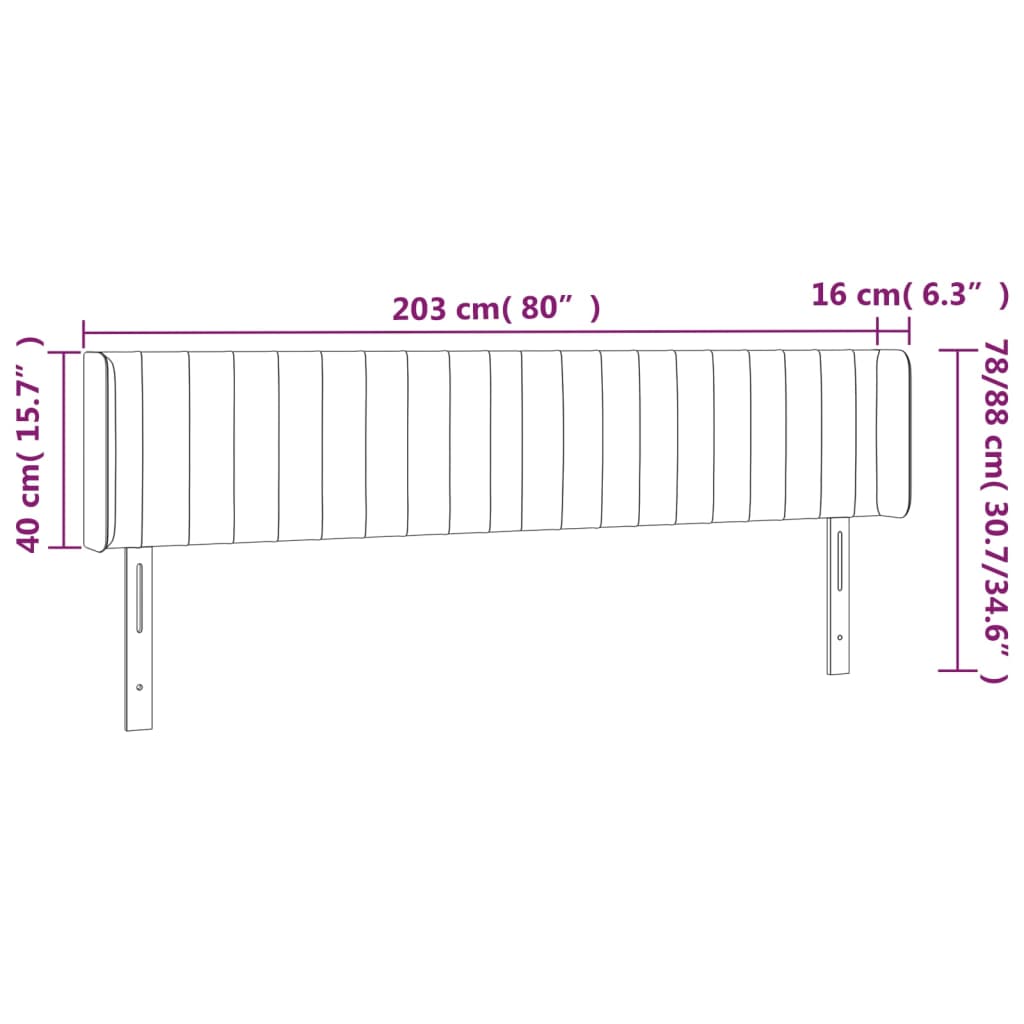 vidaXL Tăblie de pat cu LED, albastru închis, 203x16x78/88 cm, catifea