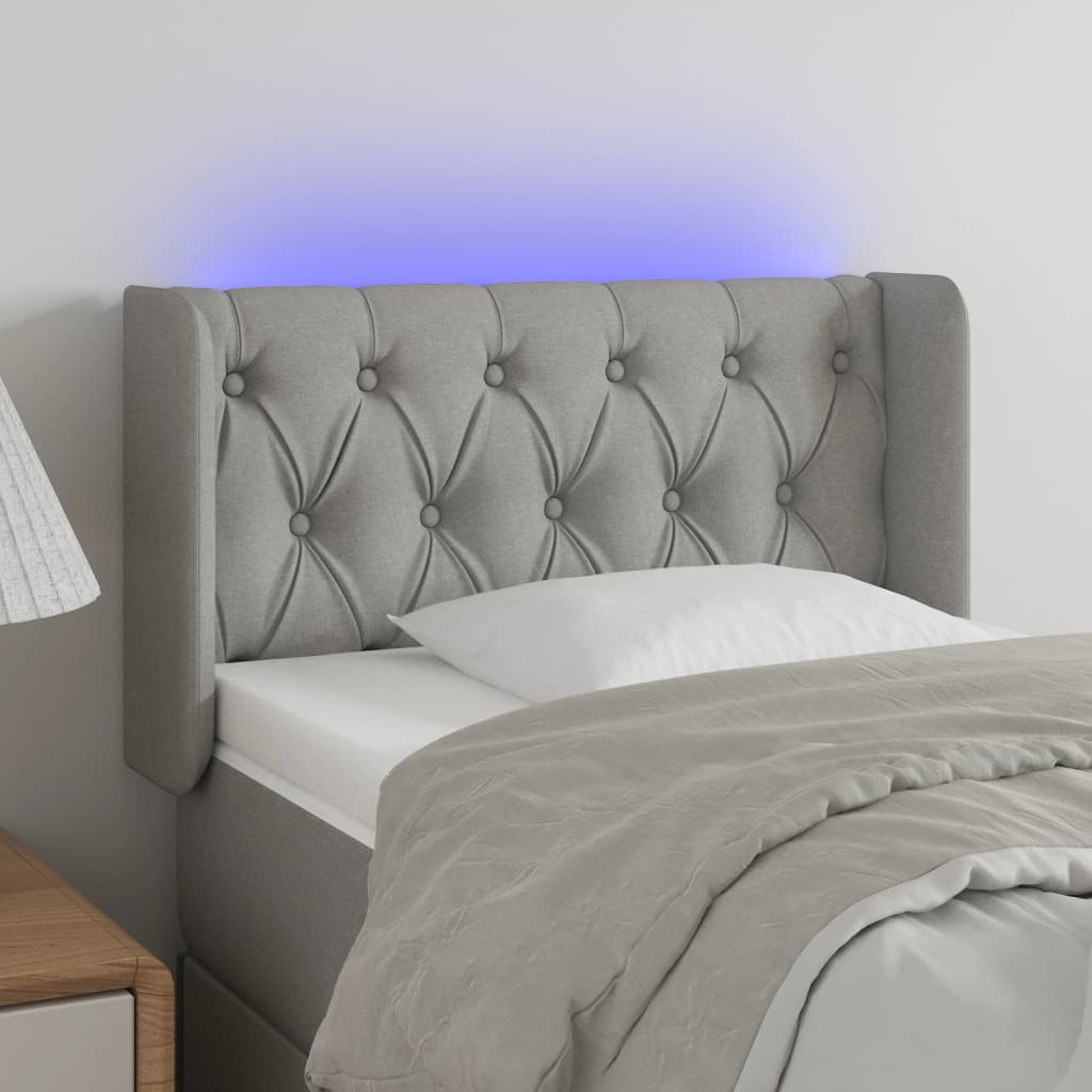 vidaXL Tăblie de pat cu LED, gri deschis, 83x16x78/88 cm, textil vidaXL Tăblie de pat cu LED, gri deschis, 83x16x78/88 cm, textil