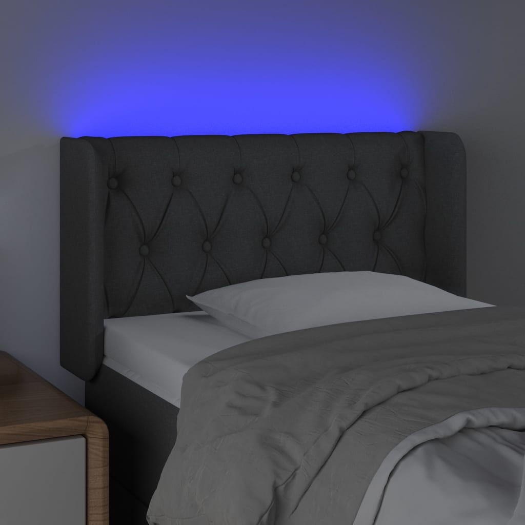 vidaXL Tăblie de pat cu LED, gri închis, 83x16x78/88 cm, textil vidaXL Tăblie de pat cu LED, gri închis, 83x16x78/88 cm, textil