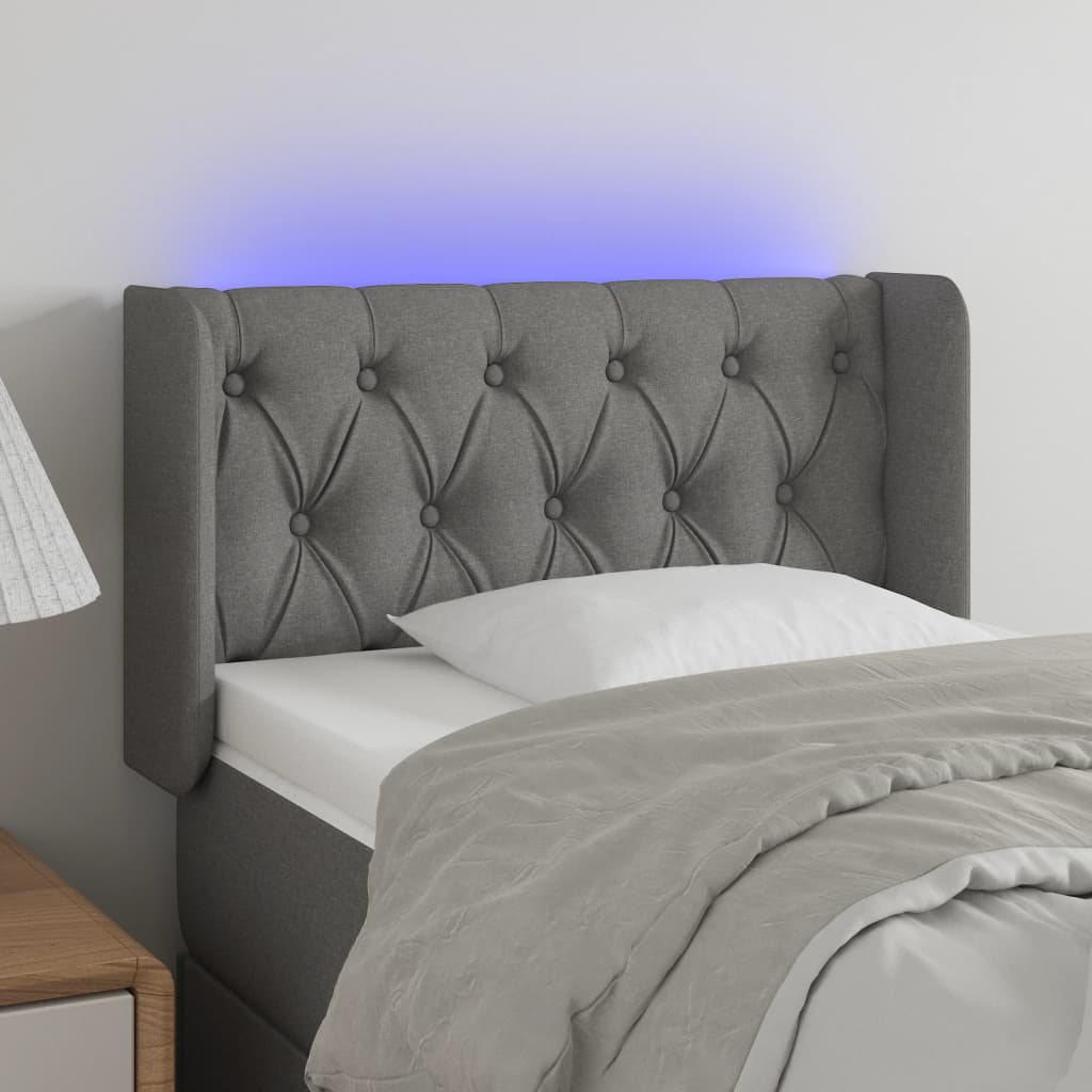 vidaXL Tăblie de pat cu LED, gri închis, 83x16x78/88 cm, textil vidaXL Tăblie de pat cu LED, gri închis, 83x16x78/88 cm, textil