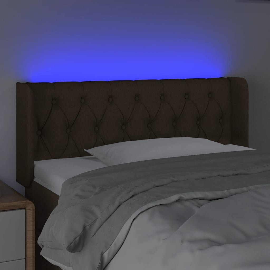 vidaXL Tăblie de pat cu LED, maro închis, 93x16x78/88 cm, textil vidaXL Tăblie de pat cu LED, maro închis, 93x16x78/88 cm, textil