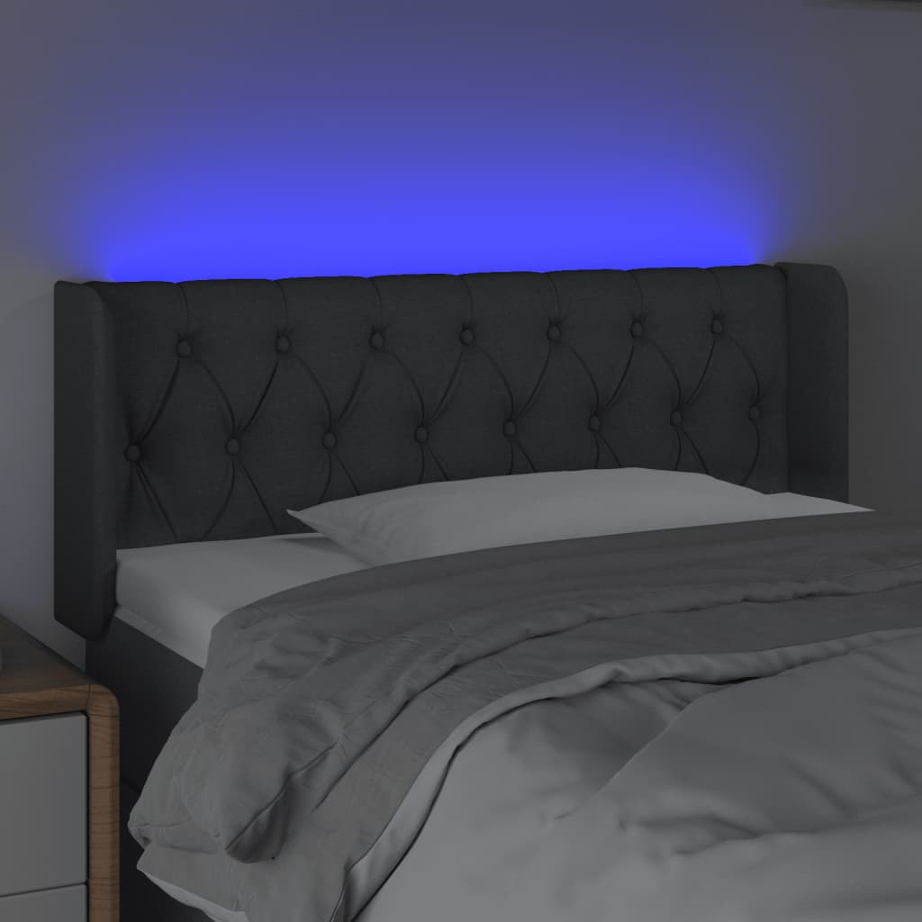 vidaXL Tăblie de pat cu LED, gri închis, 103x16x78/88 cm, textil