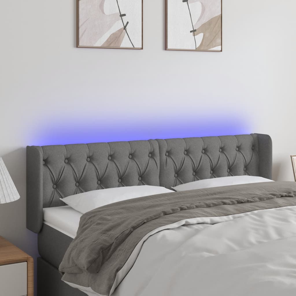 vidaXL Tăblie de pat cu LED, gri închis, 147x16x78/88 cm, textil vidaXL Tăblie de pat cu LED, gri închis, 147x16x78/88 cm, textil