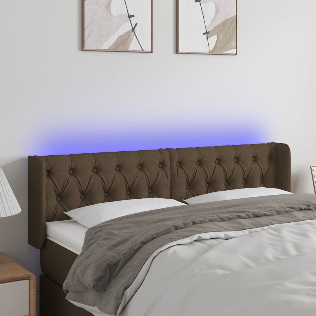 vidaXL Tăblie de pat cu LED, maro închis, 147x16x78/88 cm, textil vidaXL Tăblie de pat cu LED, maro închis, 147x16x78/88 cm, textil