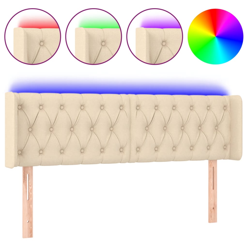 vidaXL Tăblie de pat cu LED, crem, 147x16x78/88 cm, textil