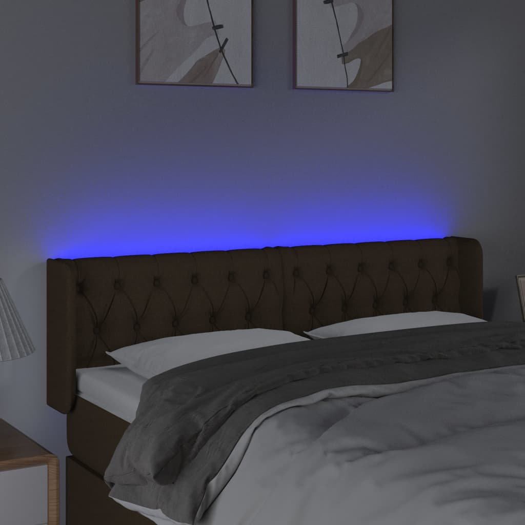 vidaXL Tăblie de pat cu LED, maro închis, 163x16x78/88 cm, textil vidaXL Tăblie de pat cu LED, maro închis, 163x16x78/88 cm, textil