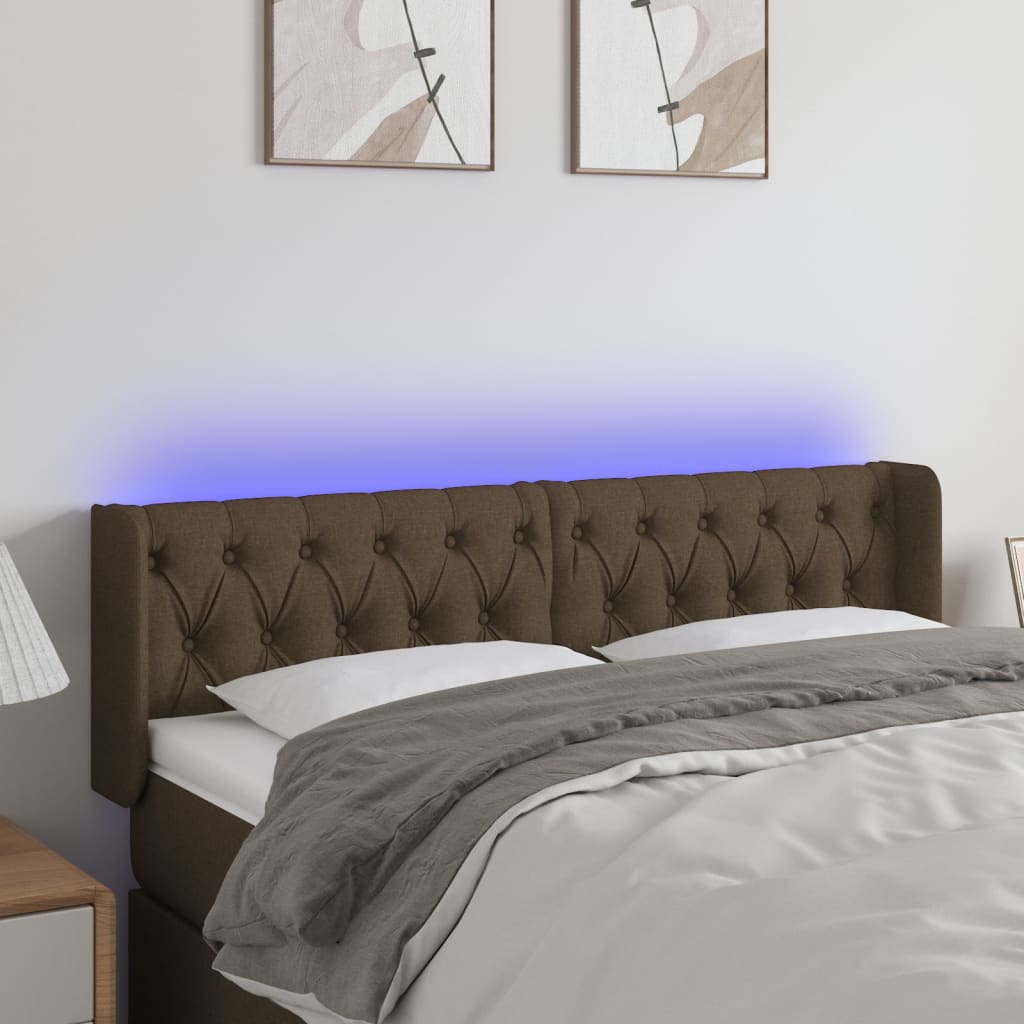 vidaXL Tăblie de pat cu LED, maro închis, 163x16x78/88 cm, textil vidaXL Tăblie de pat cu LED, maro închis, 163x16x78/88 cm, textil