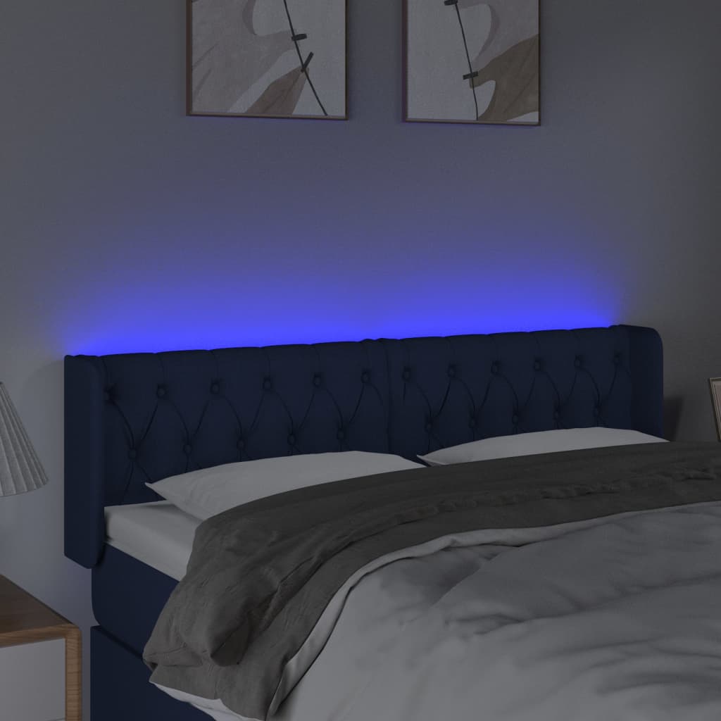 vidaXL Tăblie de pat cu LED, albastru, 163x16x78/88 cm, textil vidaXL Tăblie de pat cu LED, albastru, 163x16x78/88 cm, textil