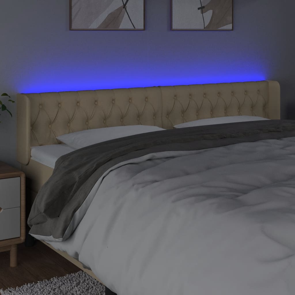 vidaXL Tăblie de pat cu LED, crem, 183x16x78/88 cm, textil vidaXL Tăblie de pat cu LED, crem, 183x16x78/88 cm, textil