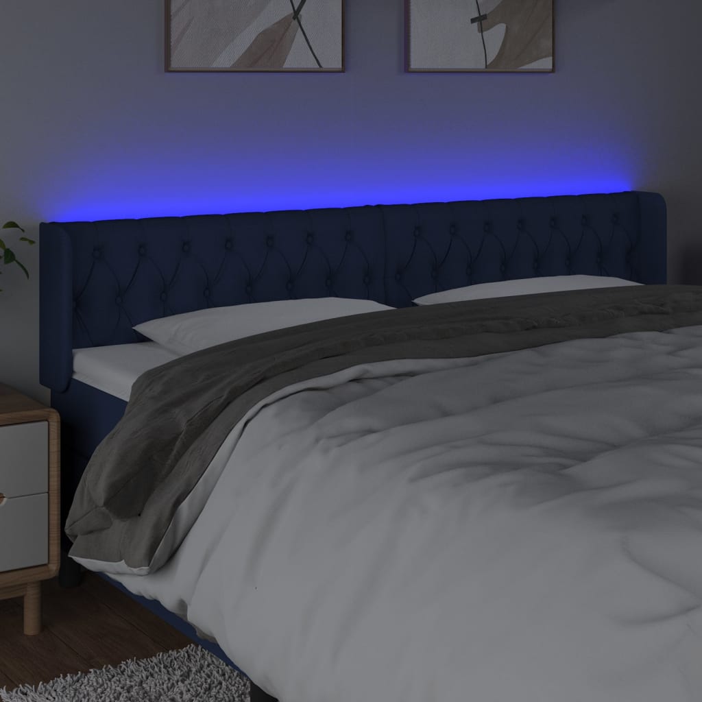 vidaXL Tăblie de pat cu LED, albastru, 183x16x78/88 cm, textil vidaXL Tăblie de pat cu LED, albastru, 183x16x78/88 cm, textil