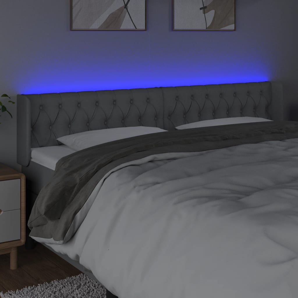 vidaXL Tăblie de pat cu LED, gri deschis, 203x16x78/88 cm, textil vidaXL Tăblie de pat cu LED, gri deschis, 203x16x78/88 cm, textil