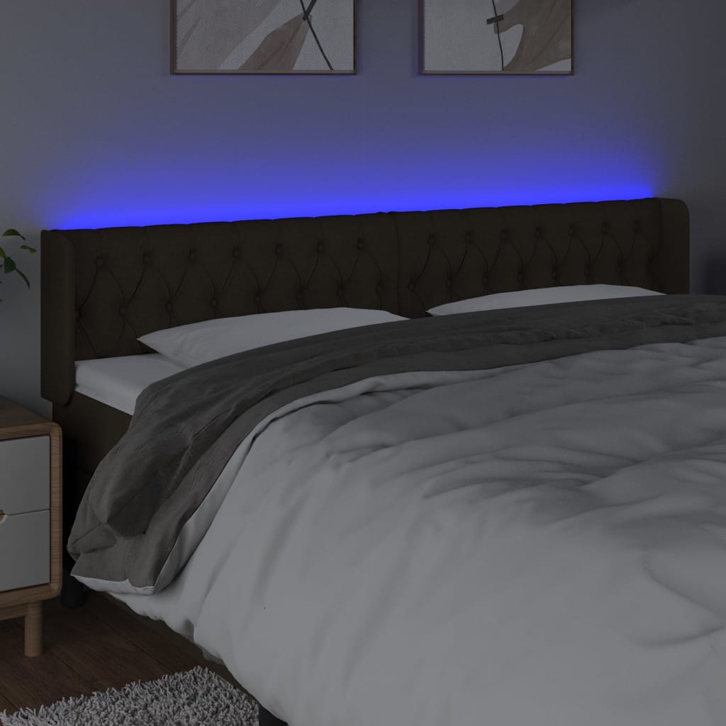 vidaXL Tăblie de pat cu LED, maro închis, 203x16x78/88 cm, textil vidaXL Tăblie de pat cu LED, maro închis, 203x16x78/88 cm, textil