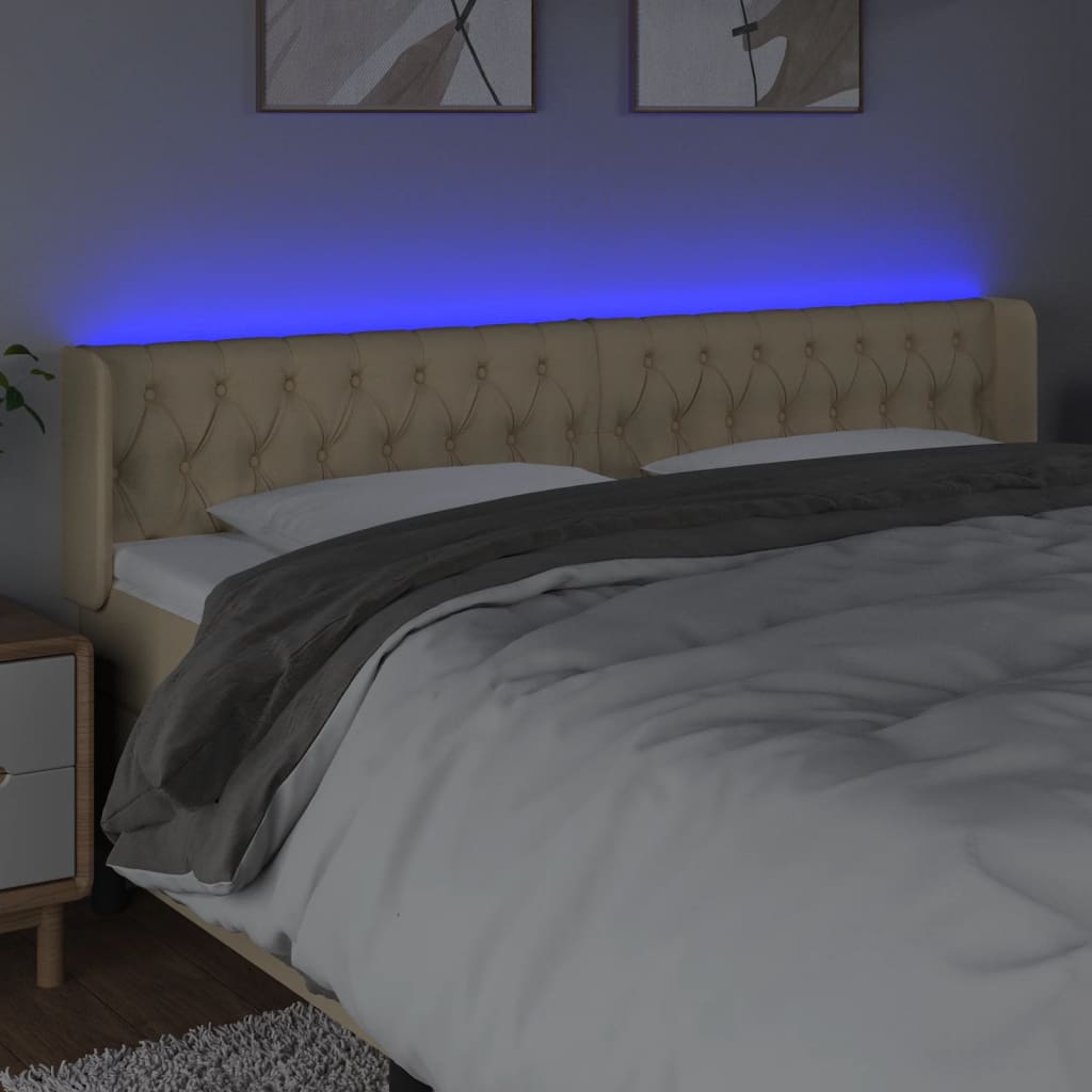 vidaXL Tăblie de pat cu LED, crem, 203x16x78/88 cm, textil