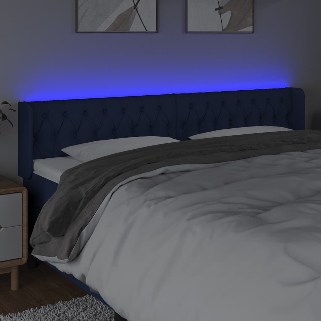vidaXL Tăblie de pat cu LED, albastru, 203x16x78/88 cm, textil
