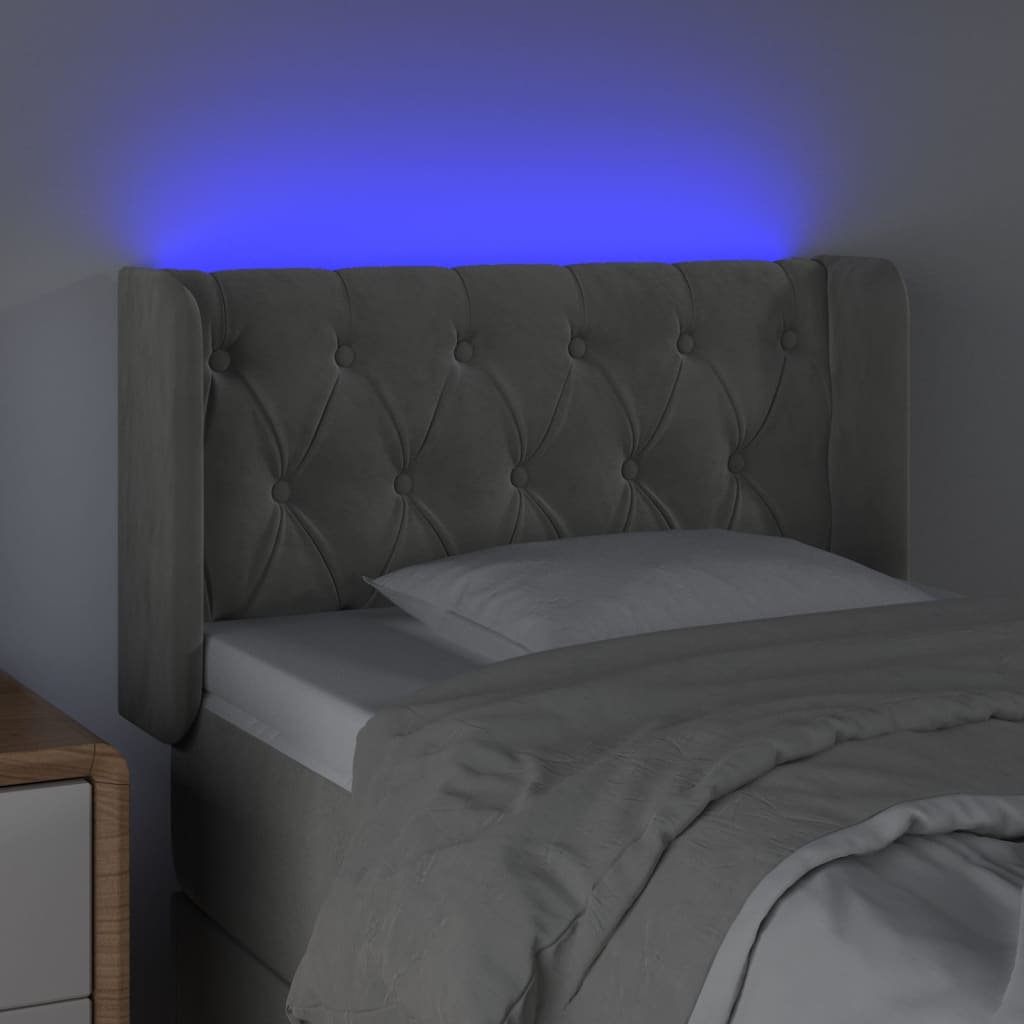 vidaXL Tăblie de pat cu LED, gri deschis, 83x16x78/88 cm, catifea vidaXL Tăblie de pat cu LED, gri deschis, 83x16x78/88 cm, catifea