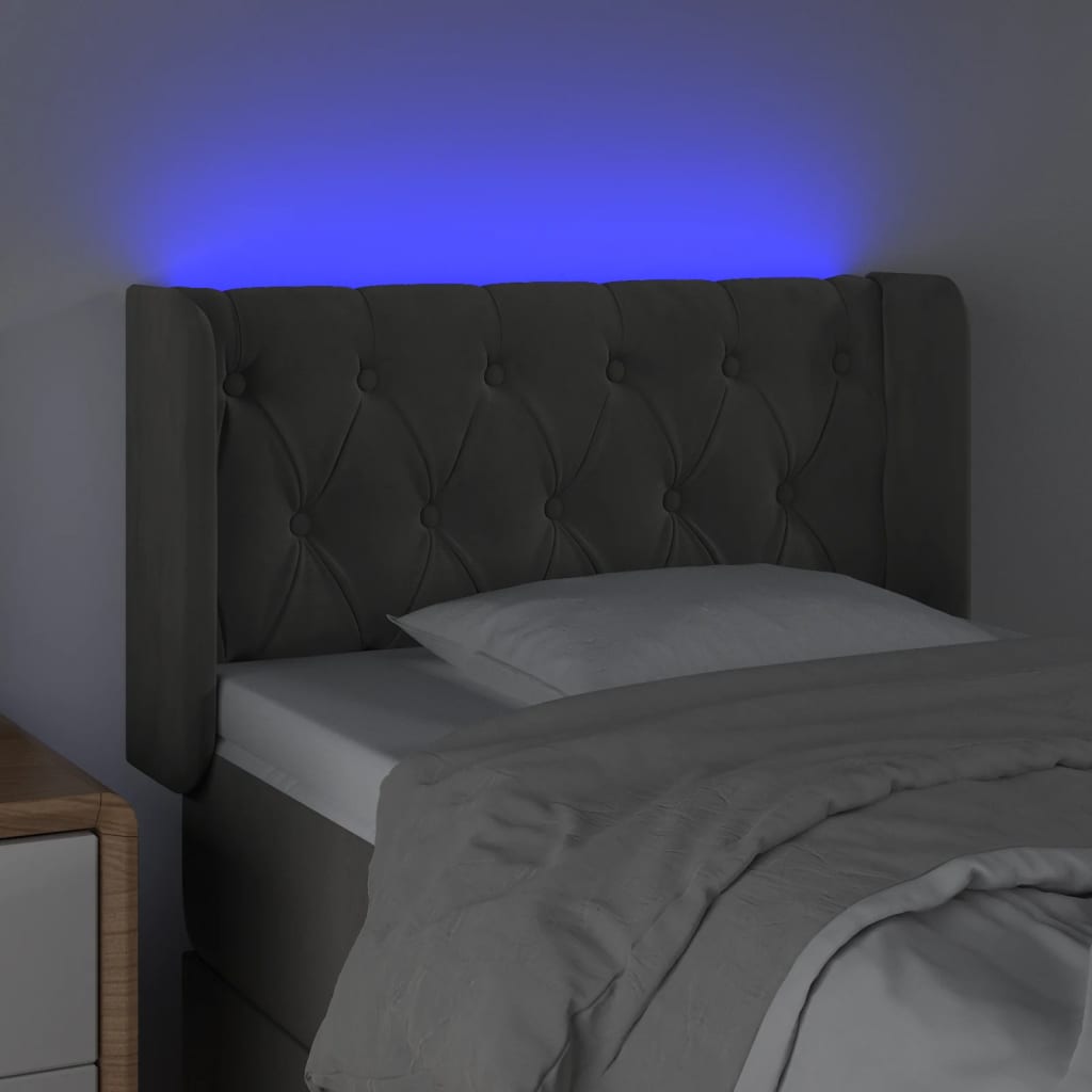 vidaXL Tăblie de pat cu LED, gri închis, 83x16x78/88 cm, catifea vidaXL Tăblie de pat cu LED, gri închis, 83x16x78/88 cm, catifea