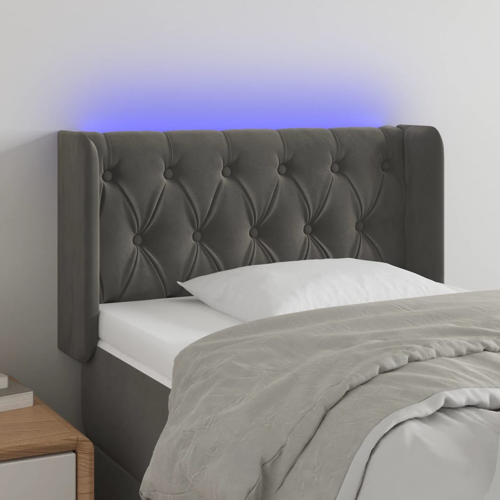 vidaXL Tăblie de pat cu LED, gri închis, 83x16x78/88 cm, catifea vidaXL Tăblie de pat cu LED, gri închis, 83x16x78/88 cm, catifea