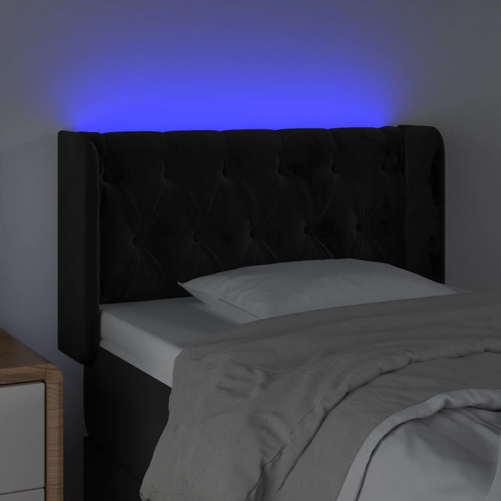 vidaXL Tăblie de pat cu LED, negru, 83x16x78/88 cm, catifea