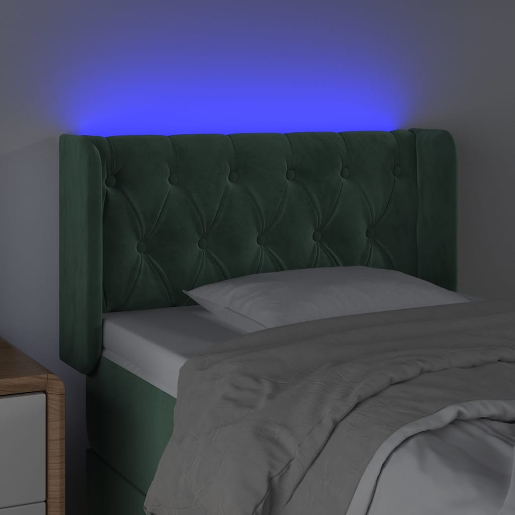 vidaXL Tăblie de pat cu LED, verde închis, 83x16x78/88 cm, catifea vidaXL Tăblie de pat cu LED, verde închis, 83x16x78/88 cm, catifea