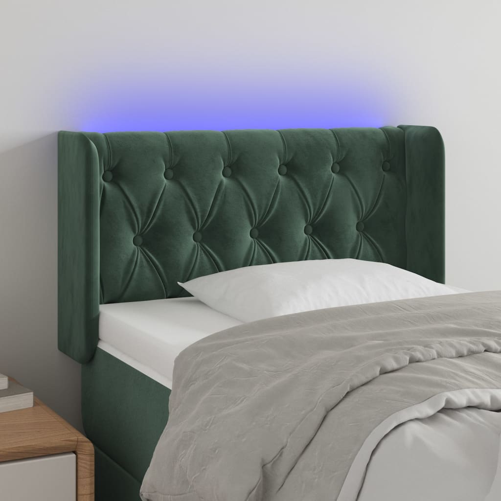 vidaXL Tăblie de pat cu LED, verde închis, 83x16x78/88 cm, catifea vidaXL Tăblie de pat cu LED, verde închis, 83x16x78/88 cm, catifea