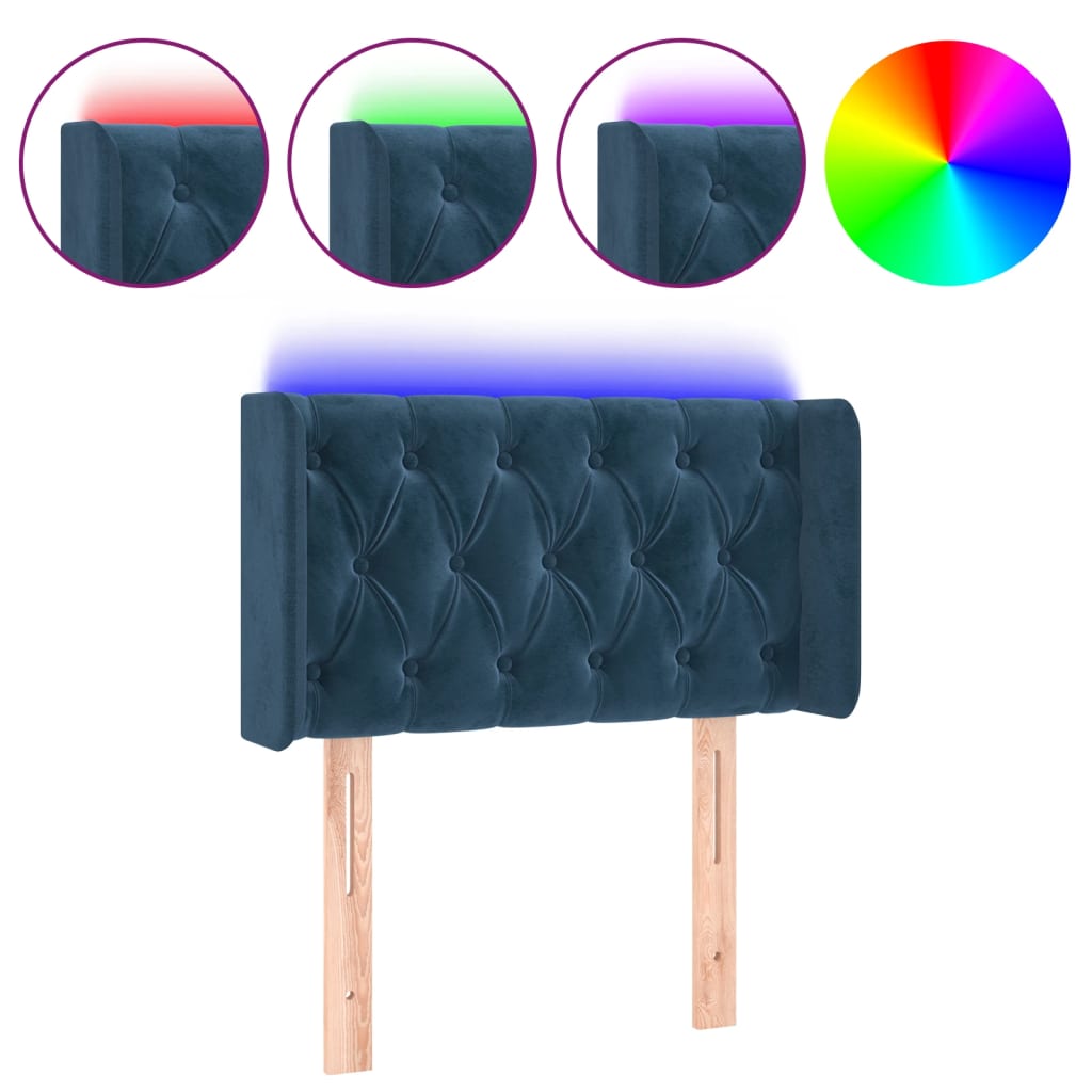 vidaXL Tăblie de pat cu LED, albastru închis, 83x16x78/88 cm, catifea