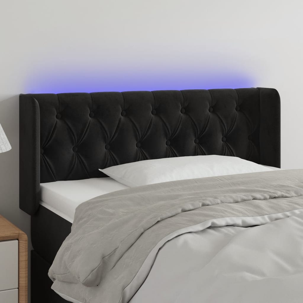 vidaXL Tăblie de pat cu LED, negru, 93x16x78/88 cm, catifea vidaXL Tăblie de pat cu LED, negru, 93x16x78/88 cm, catifea