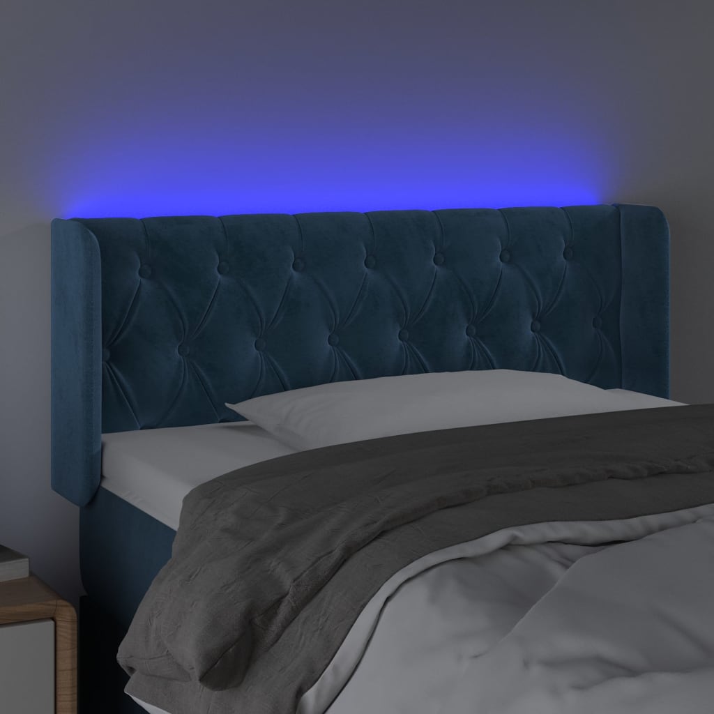 vidaXL Tăblie de pat cu LED, albastru închis, 93x16x78/88 cm, catifea