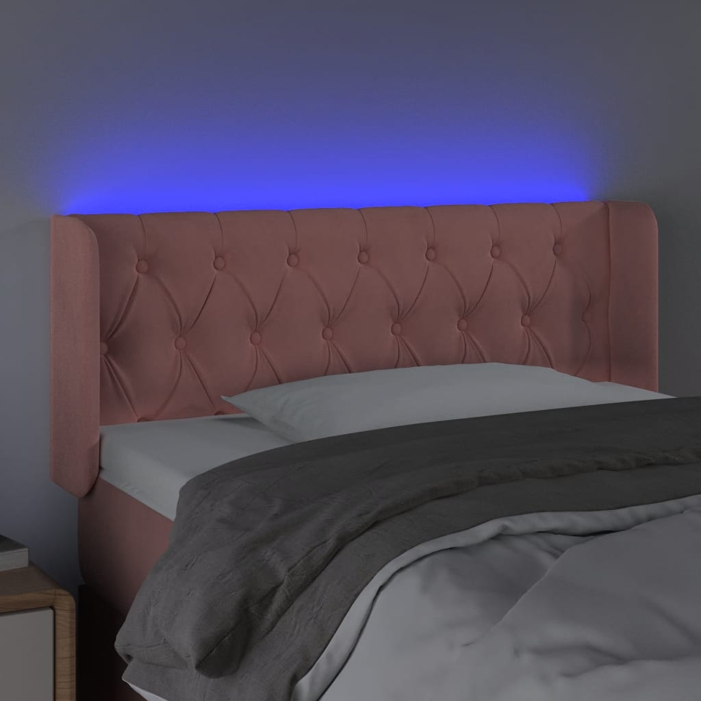 vidaXL Tăblie de pat cu LED, roz, 93x16x78/88 cm, catifea