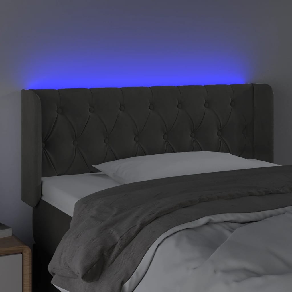 vidaXL Tăblie de pat cu LED, gri închis, 103x16x78/88 cm, catifea vidaXL Tăblie de pat cu LED, gri închis, 103x16x78/88 cm, catifea