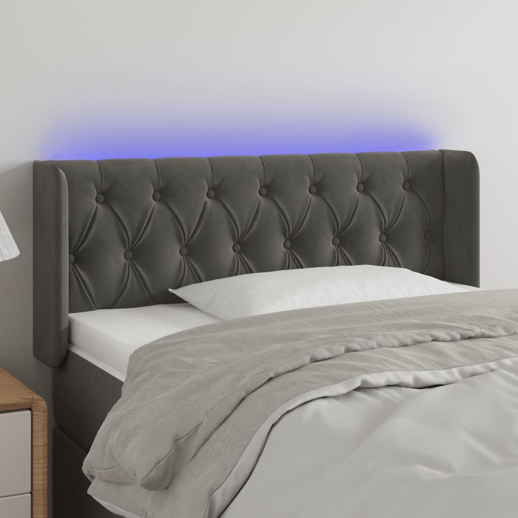 vidaXL Tăblie de pat cu LED, gri închis, 103x16x78/88 cm, catifea vidaXL Tăblie de pat cu LED, gri închis, 103x16x78/88 cm, catifea