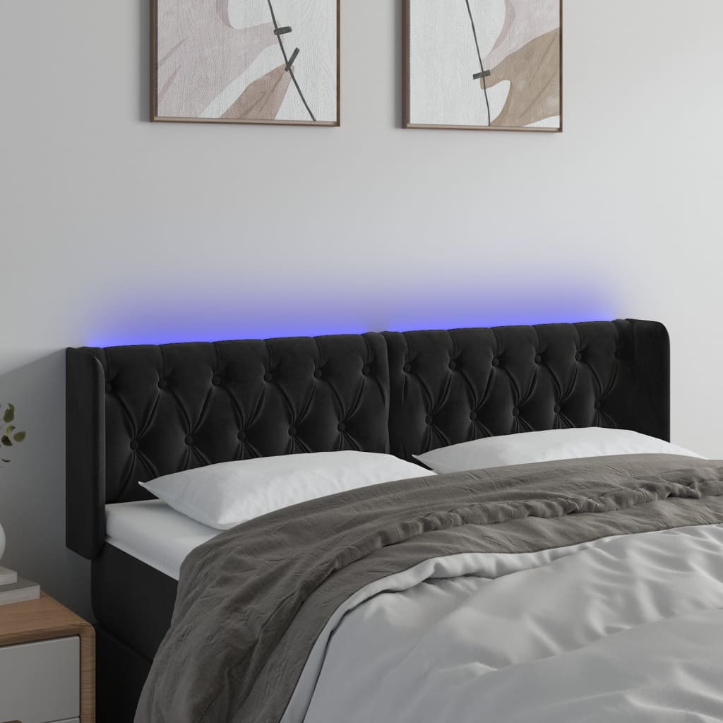 vidaXL Tăblie de pat cu LED, negru, 147x16x78/88 cm, catifea vidaXL Tăblie de pat cu LED, negru, 147x16x78/88 cm, catifea