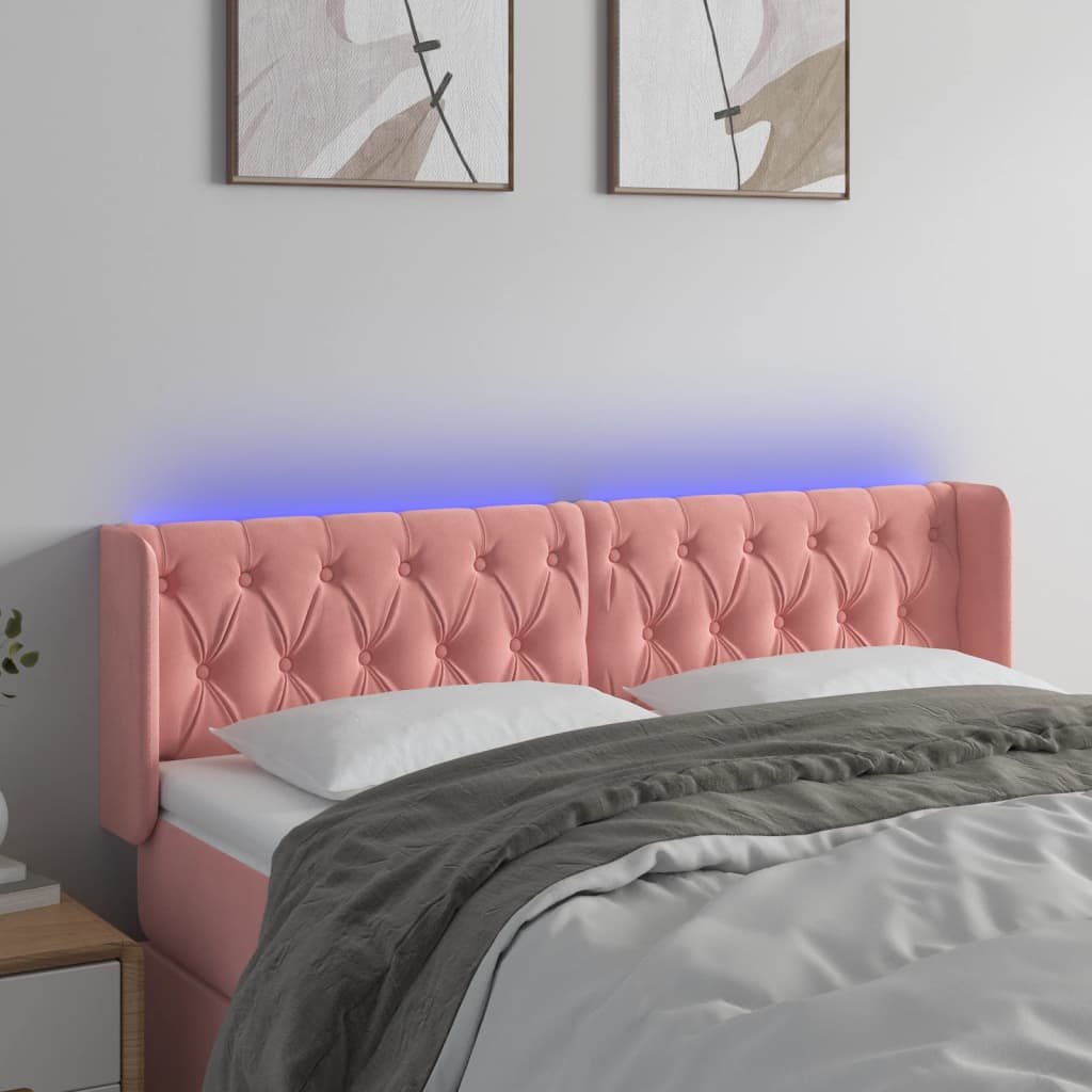 vidaXL Tăblie de pat cu LED, roz, 147x16x78/88 cm, catifea vidaXL Tăblie de pat cu LED, roz, 147x16x78/88 cm, catifea