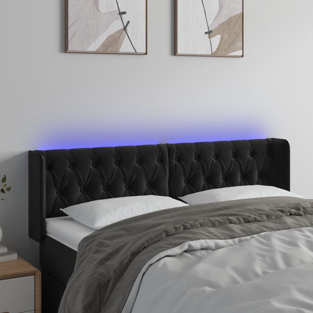 vidaXL Tăblie de pat cu LED, negru, 163x16x78/88 cm, catifea vidaXL Tăblie de pat cu LED, negru, 163x16x78/88 cm, catifea