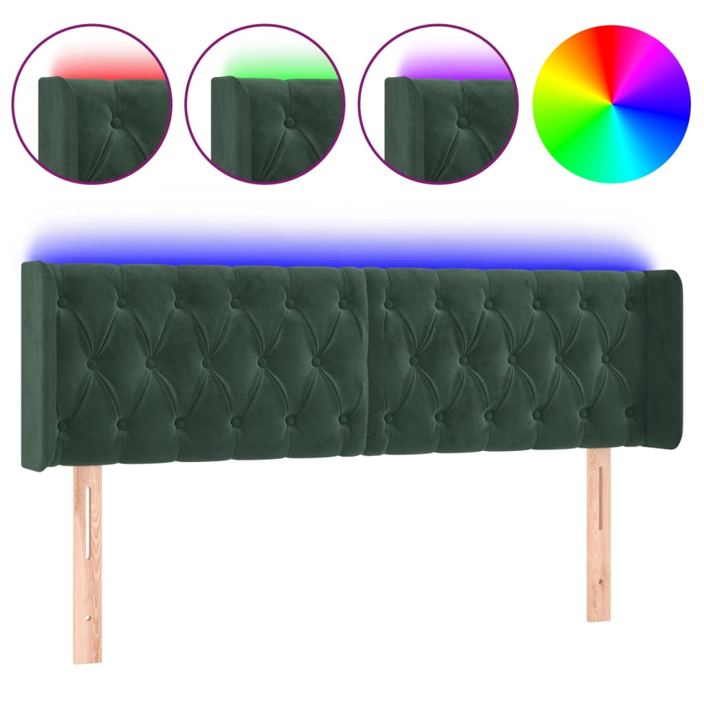 vidaXL Tăblie de pat cu LED, verde închis, 163x16x78/88 cm, catifea